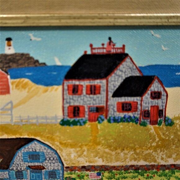 Primitive Americana Vintage Art Naif Folk Art BHC Signed Canvas Painting Naive - Picture 6 of 10